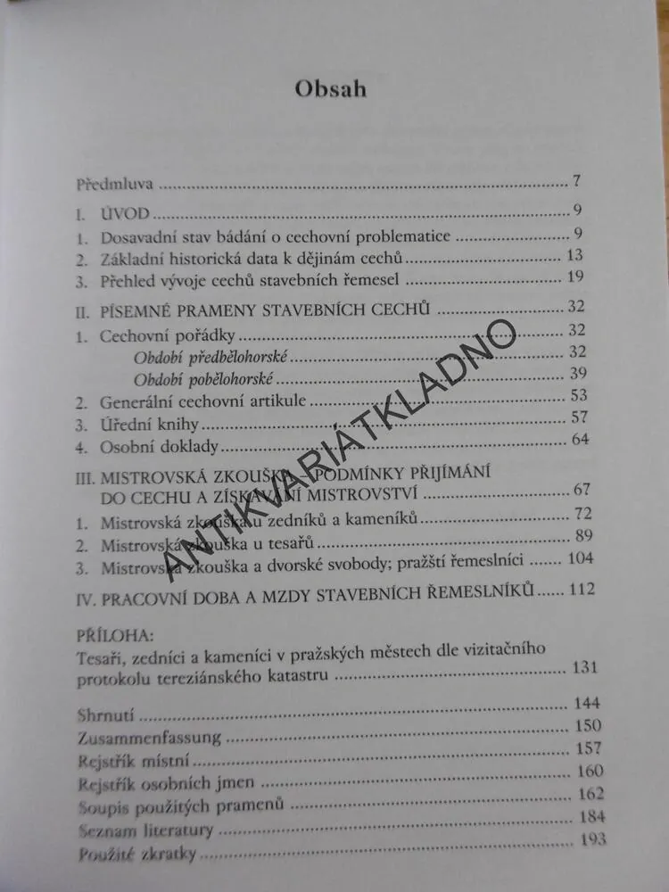 PRAŽSKÁ A VENKOVSKÁ STAVEBNÍ ŘEMESLA V DOBĚ RENESANCE A BAROKA, EBELOVÁ, P-A, **an