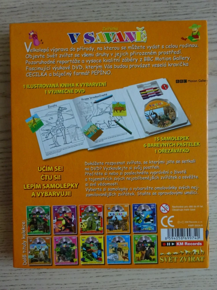 V SAVANĚ, SVĚT ZVÍŘAT, DVD + SAMOLEPKY, PASTELKY, OŘEZÁVÁTKO, OMALOVÁNKY