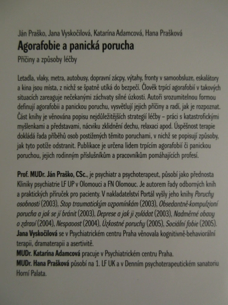 AGORAFOBIE A PANICKÁ PORUCHA, JÁN PRÁŠKO, JANA VYSKOČILOVÁ, **an