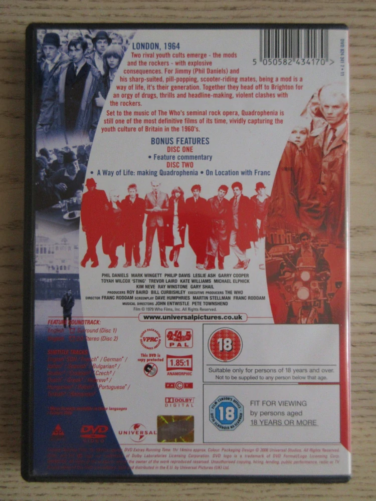 QUADROPHENIA, P. DANIELS, M. WINGETT, 2X DVD FILM