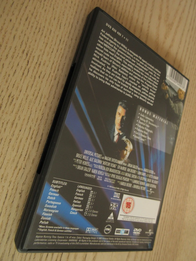 MERCURY, BRUCE WILLIS, BALDVIN, GB OBAL, ČEŠTINA, DVD FILM