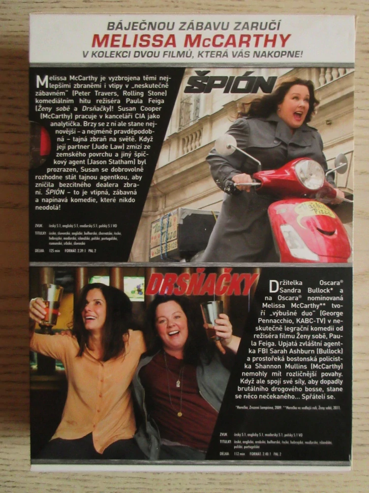 DRSŇAČKY, ŠPIÓN, S. BULLOCK, M. MCCARTHY, 2X DVD FILM