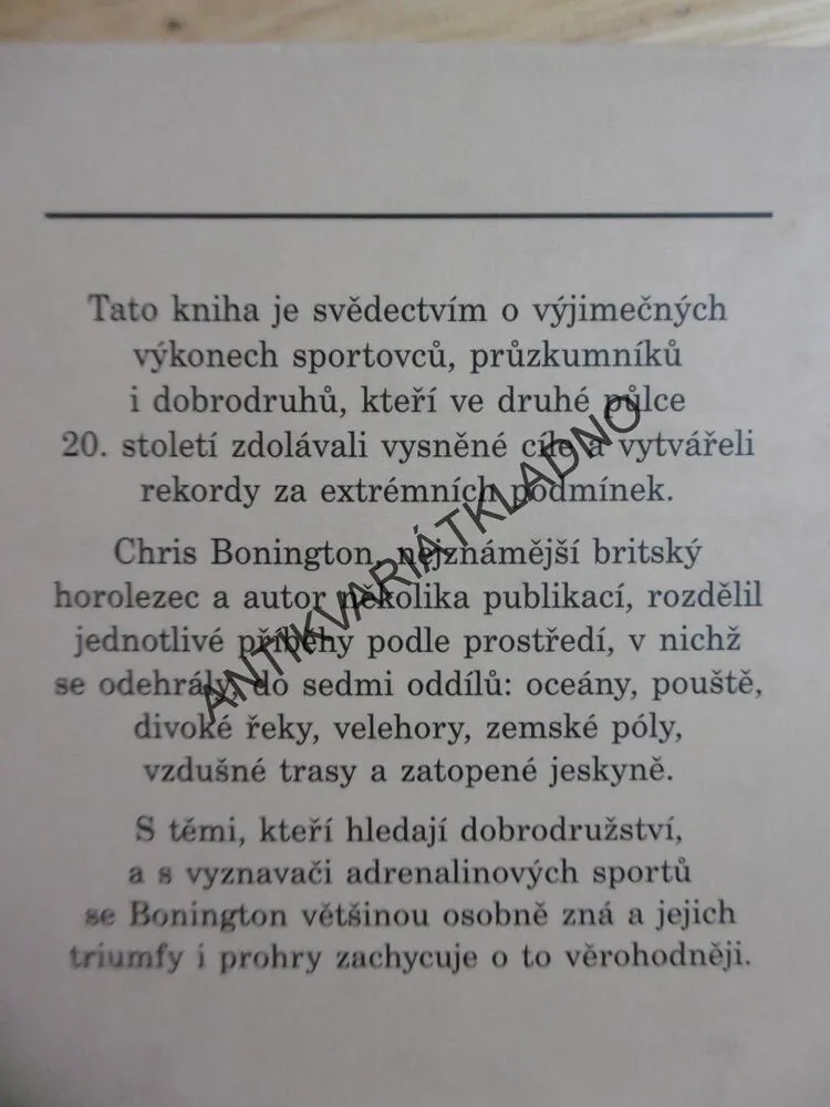 PRVENSTVÍ ODVÁŽNÝCH, VÝPRAVY ZA HRANICE LIDSKÝCH MOŽNOSTÍ, BONINGTON