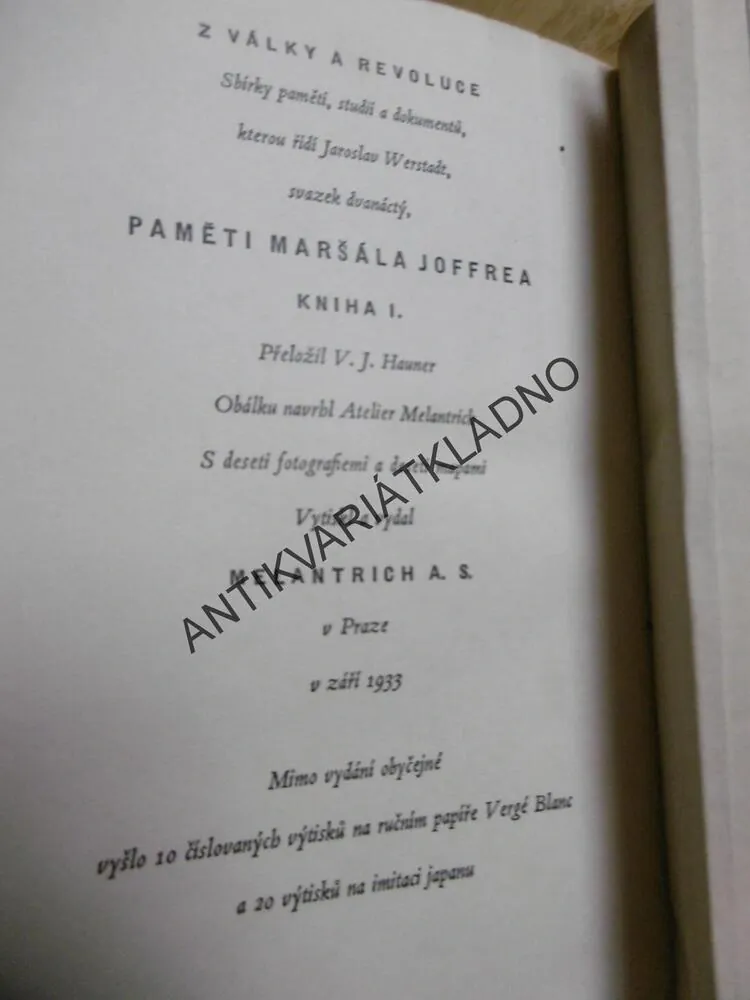 PAMĚTI MARŠÁLA JOFFREA, Z VÁLKY A REVOLUCE, 1933, **an