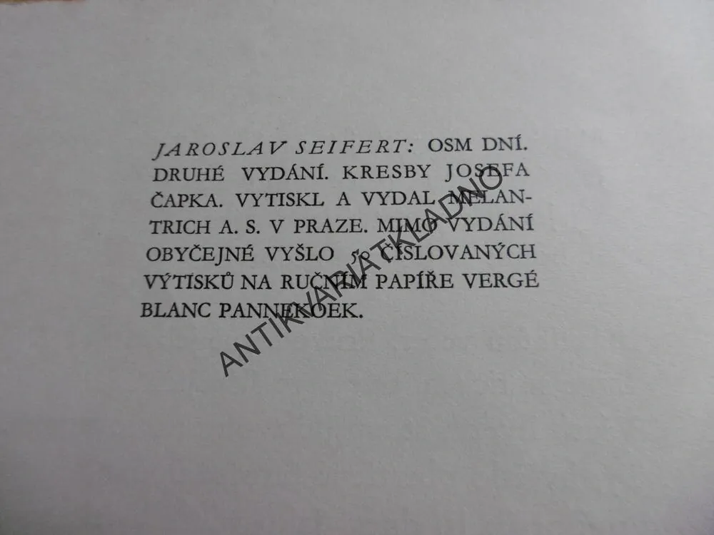 OSM DNÍ, JAROSLAV SEIFERT- AUTOGRAM