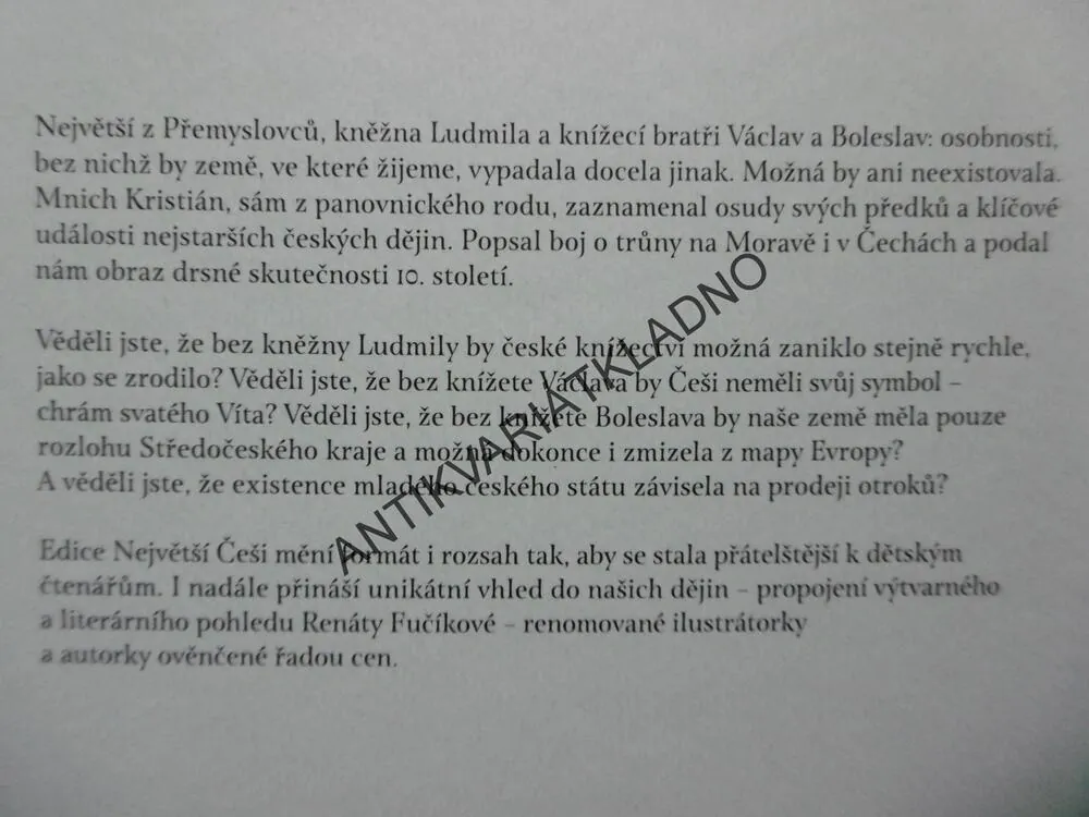LUDMILA, VÁCLAV A BOLESLAV, PŘEMYSLOVCI OČÍIMA MNICHA KRISTIÁNA, FUČÍKOVÁ