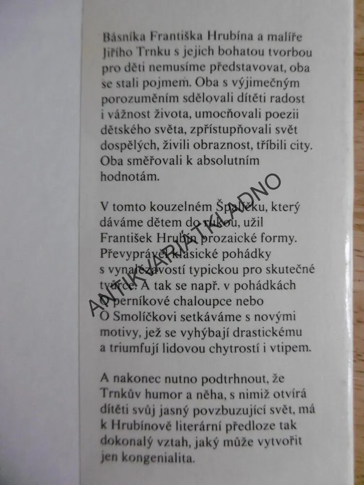 MALÝ ŠPALÍČEK POHÁDEK, FRANTIŠEK HRUBÍN, JIŘÍ TRNKA, **an