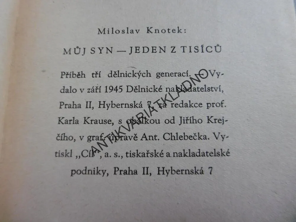 MŮJ SYN- JEDEN Z TISÍCŮ, MILOSLAV KNOTEK, 1945