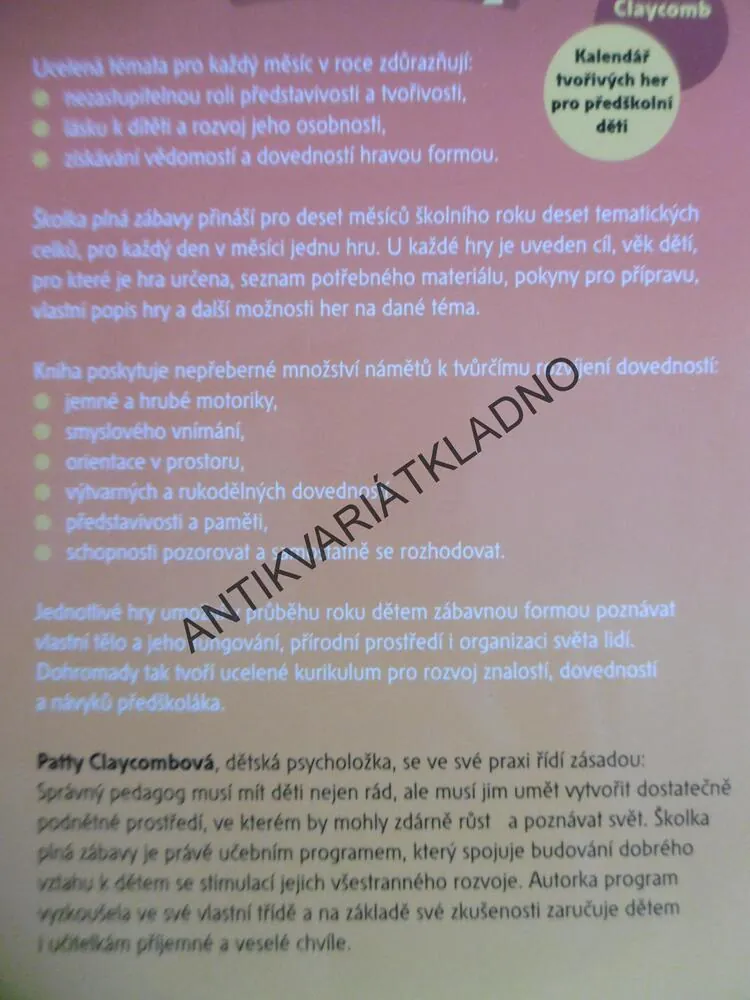 ŠKOLKA PLNÁ ZÁBAVY, PATTY CLAYCOMB, KALENDÁŘ TVOŘIVÝCH HER