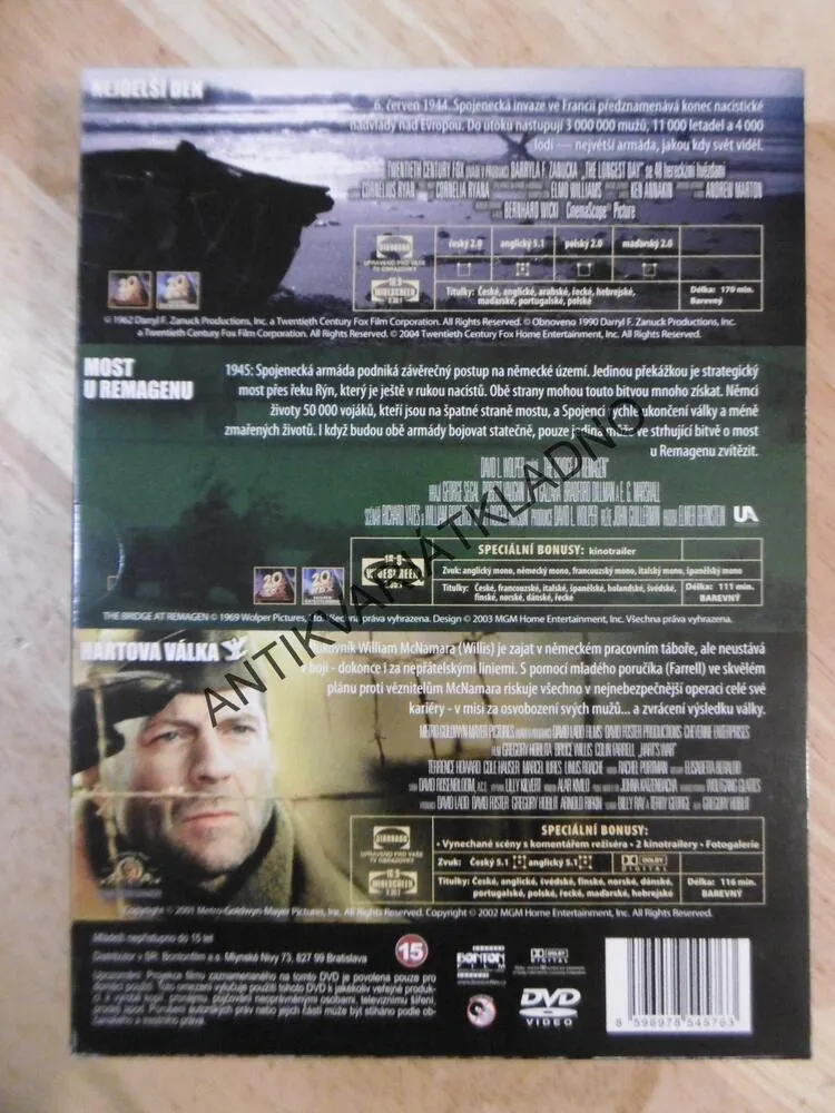 ZÁPADNÍ FRONTA- NEJDELŠÍ DEN, MOST U REMAGENU, HARTOVA VÁLKA, 3 X DVD FILM