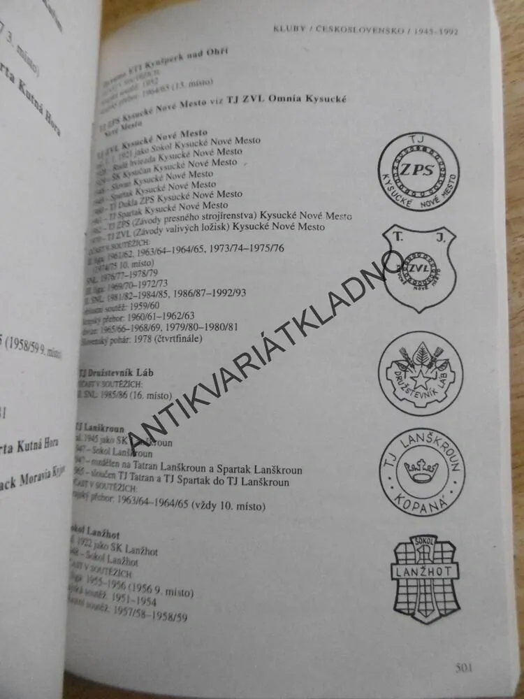 ENCYKLOPEDIE NAŠEHO FOTBALU. 100 LET ČESKÉHO A SLOVENSKÉHO FOTBALU, HORÁK, L.KRÁL, 1896-1996/7, REJSTŘÍKY KLUBŮ A JEJICH ZNAKY, **an