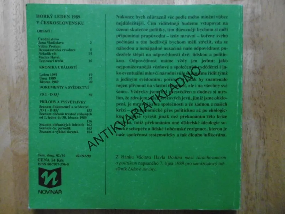 HORKÝ LEDEN 1989 V ČESKOSLOVENSKU, JAN VLADISLAV, VILÉM PREČAN