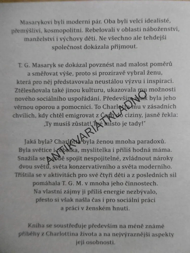 CHARLOTTA, LENKA SLÍVOVA, ŽENA T.G.M., MASARYK, TGM, **an
