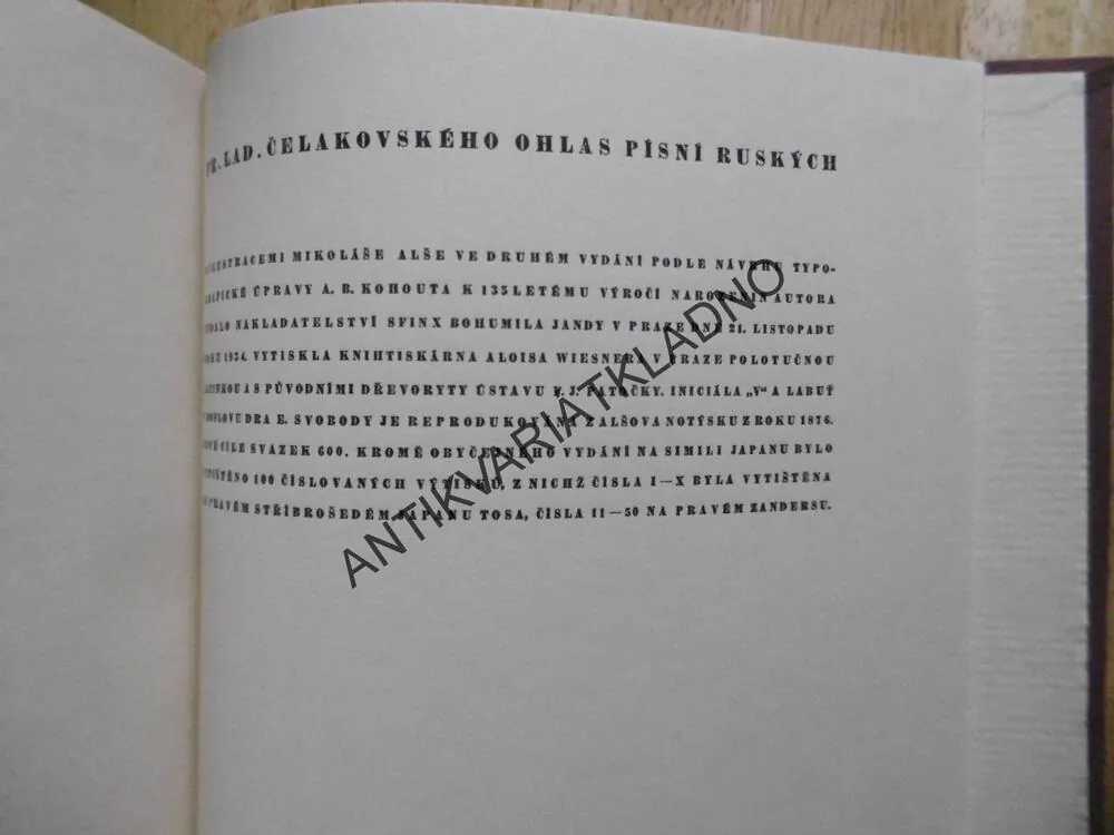 OHLAS PÍSNÍ RUSKÝCH, ČELAKOVSKÝ, MIKOLÁŠ ALEŠ, 1934, **an