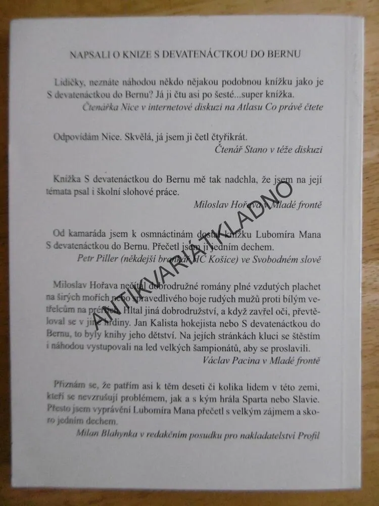 S DEVATENÁCTKOU DO BERNU, LUBOMÍR MAN, HOKEJ, 1992