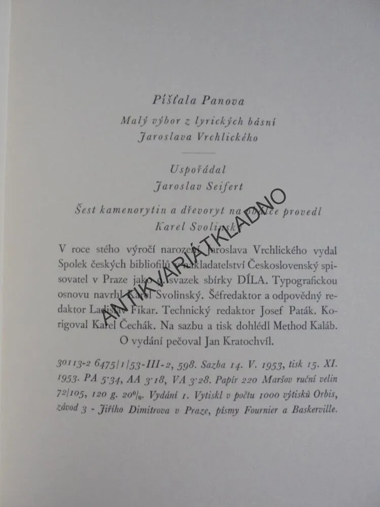 PÍŠŤALA PANOVA, LYRICKÉ BÁSNĚ, VRCHLICKÝ,SVOLINSKÝ