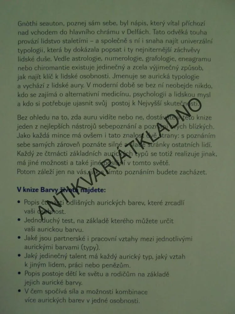 BARVY ŽIVOTA, PAMALA OSLIE, AURICKÁ TYPOLOGIE, **an