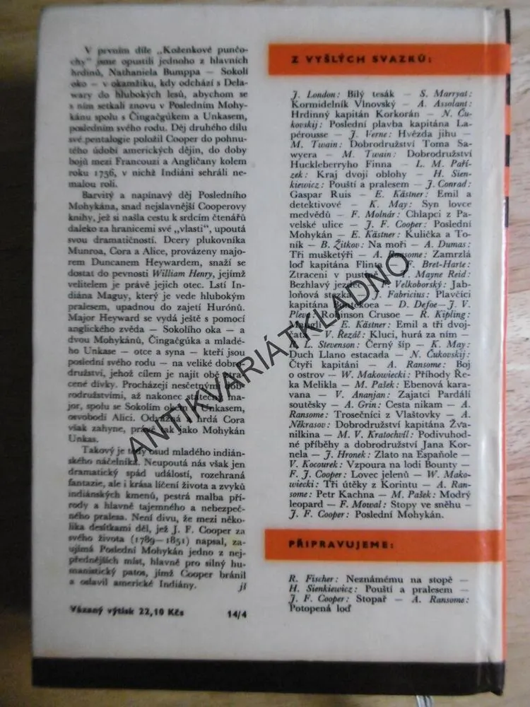 KOD 53 - POSLEDNÍ MOHYKÁN, JAMES FENIMORE COOPER, VRAŠTIL, **an