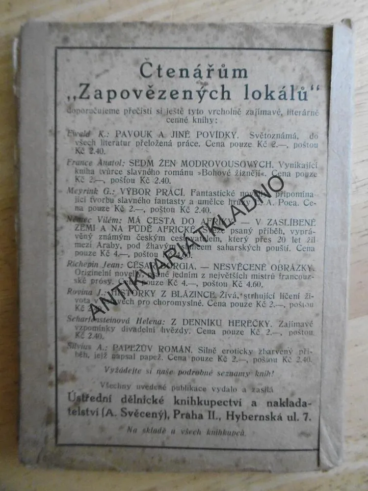 ZAPOVĚZENÉ LOKÁLY PRAŽSKÉ A JINÉ OBRÁZKY, EGON ERVIN KISCH,