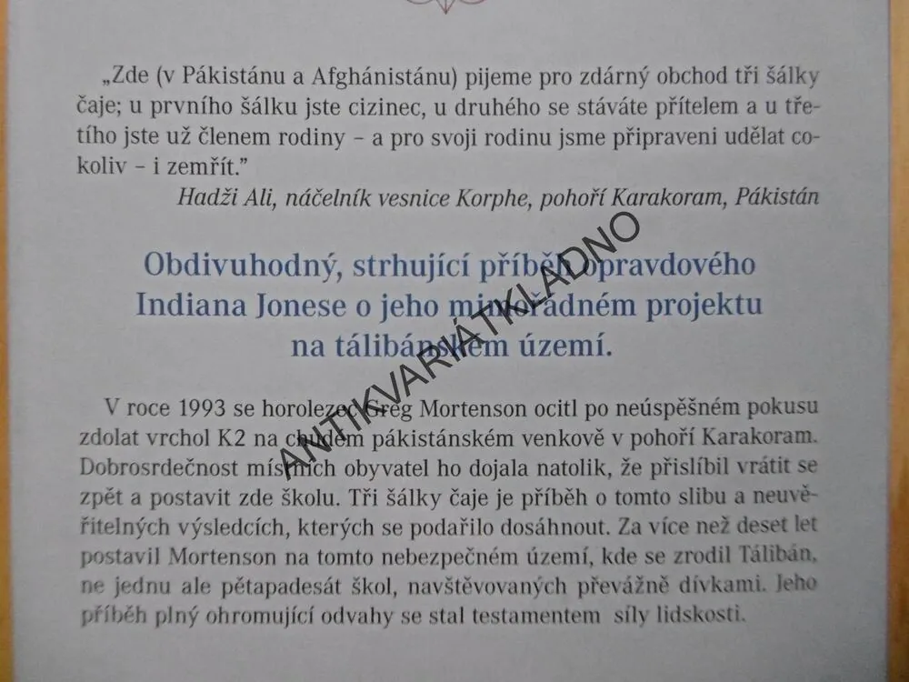 TŘI ŠÁLKY ČAJE, GREG MORTENSON, DAVID OLIVER RELIN, **an
