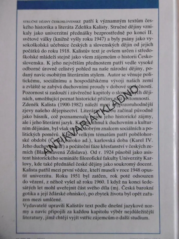 STRUČNÉ DĚJINY ČESKOSLOVENSKÉ, ZDENĚK KALISTA, **an