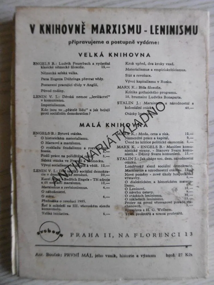 PRVNÍ MÁJ, JEHO VZNIK, HISTORIE A VÝZNAM., ANTONÍ BOUČEK, 1946