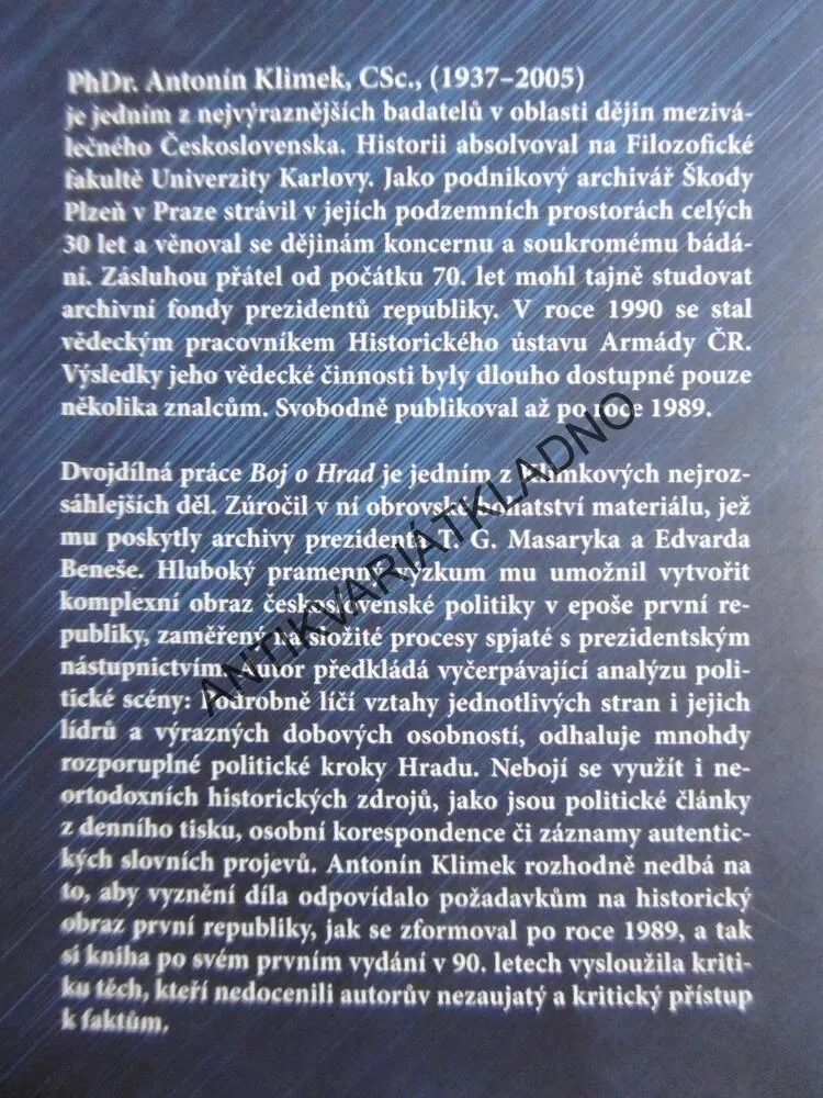 BOJ O HRAD 1., HRAD A PĚTKA, 1918-1926, ANTONÍN KLIMEK, **an