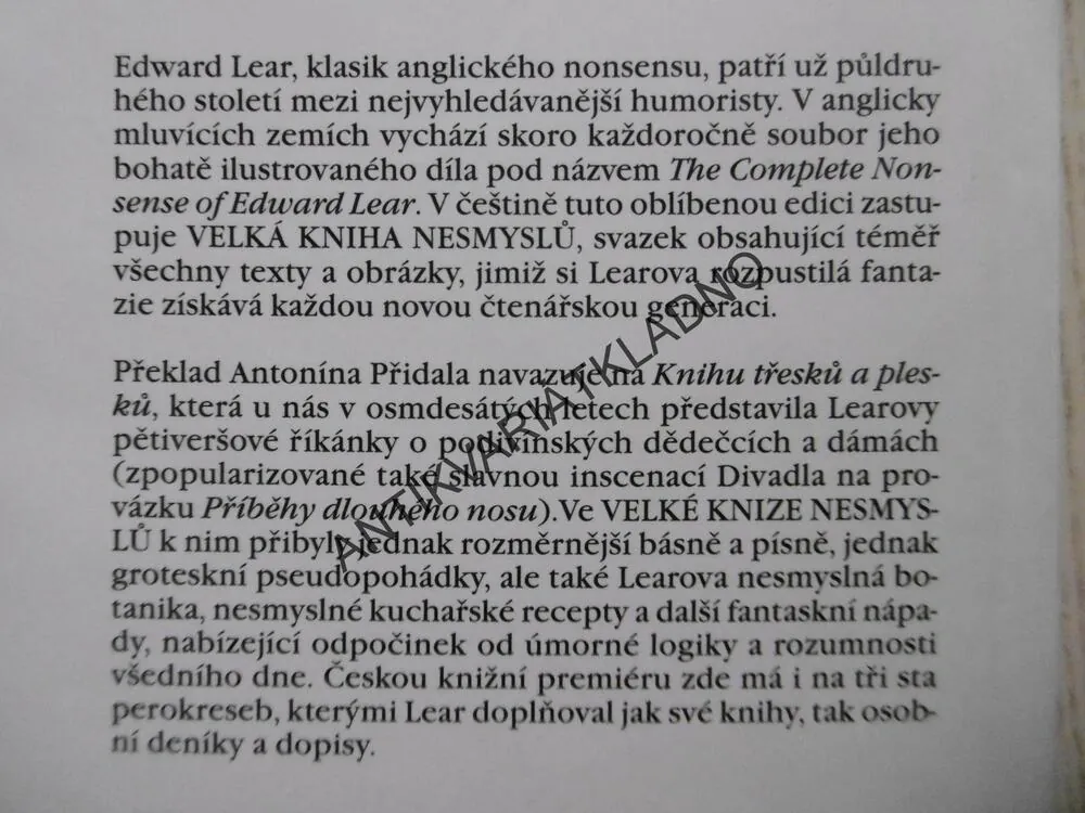 VELKÁ KNIHA NESMYSLŮ, EDWARD LEAR, **an