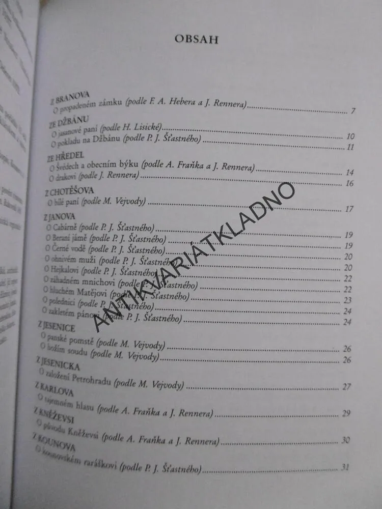 KNIHA POVĚSTÍ Z RAKOVNICKA, NOVOSTRAŠECKA, KŘIVOKLÁTSKA, PODDŽBÁNSKA, JESENICKA A ČISTECKA, TOMÁŠ BEDNAŘÍK, **an