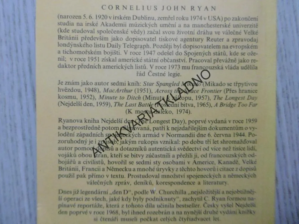 NEJDELŠÍ DEN, CORNELIUS JOHN RYAN, **an