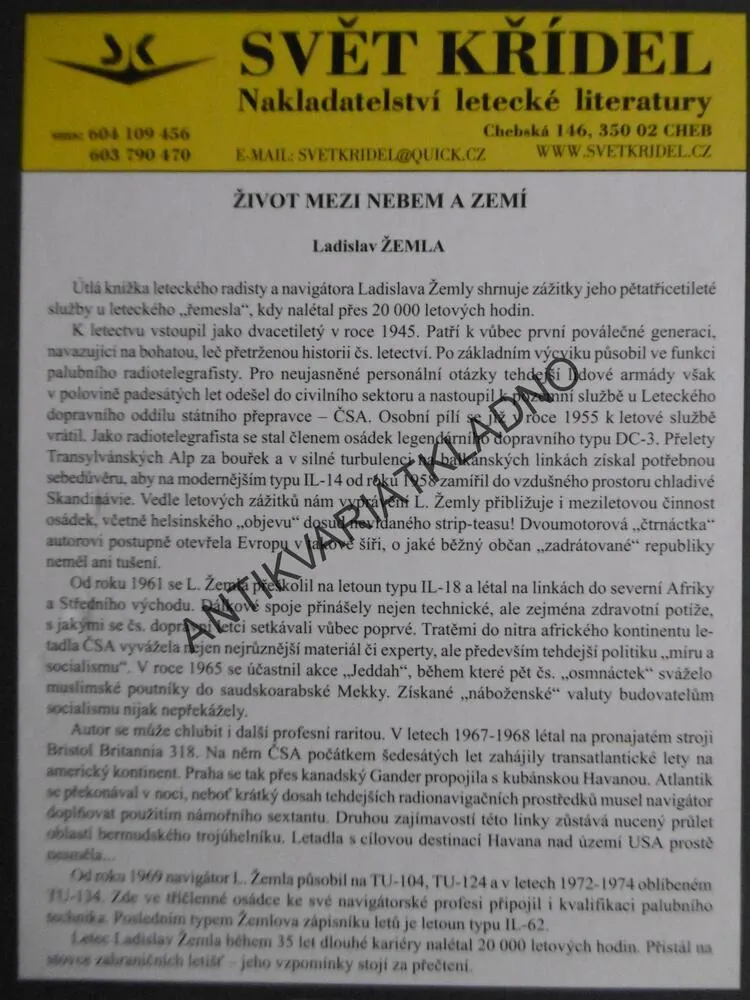 ŽIVOT MEZI NEBEM A ZEMÍ, LADISLAV ŽEMLA, LETECTVÍ