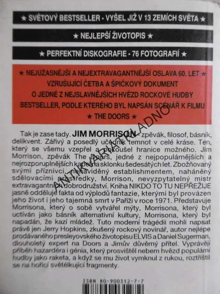 NIKDO TO TU NEPŘEŽIJE, JIM MORRISON, THE DOORS, an**,