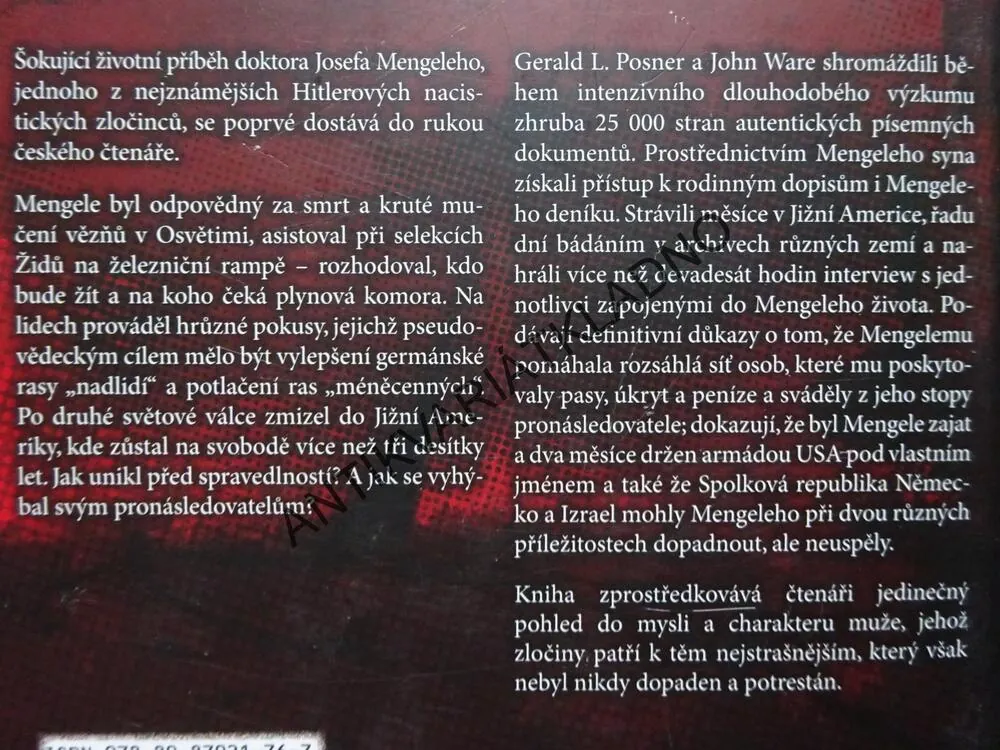 MENGELE, ANDĚL SMRTI, ÚPLNÝ ŽIVOTNÍ PŘÍBĚH, G.L.POSNER, J. WARE,**an