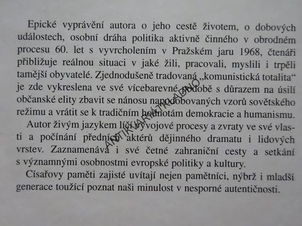 ČESTMÍR CÍSAŘ, ČLOVĚK A POLITIK, KNIHA VZPOMÍNEK A ÚVAH, **an