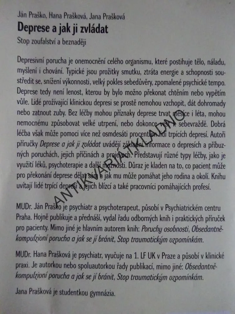DEPRESE A JAK JI ZVLÁDAT, PRAŠKO, BULIKOVÁ,DEPRESE, PSYCHOLOGIE, **an