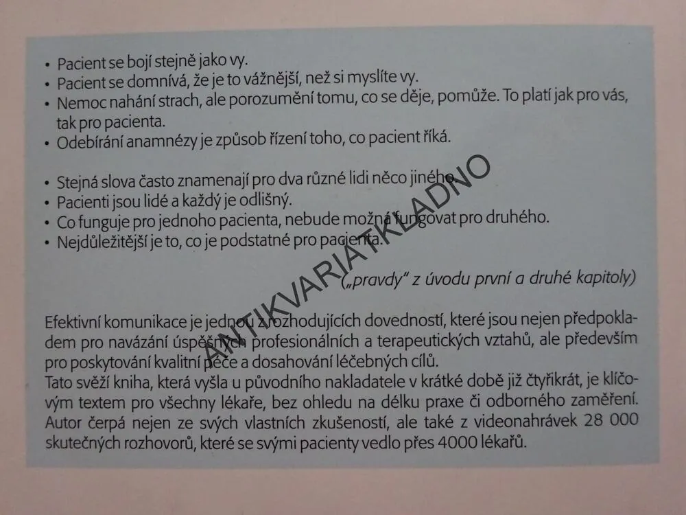 PŘÍRUČKA KOMUNIKACE PRO LÉKAŘE, JAK ZÍSKAT DŮVERU PACIENTA, PETER TATE, **an