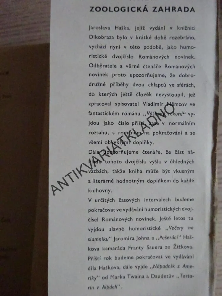MALÁ ZOOLOGICKÁ ZAHRADA, JAROSLAV HAŠEK, **an