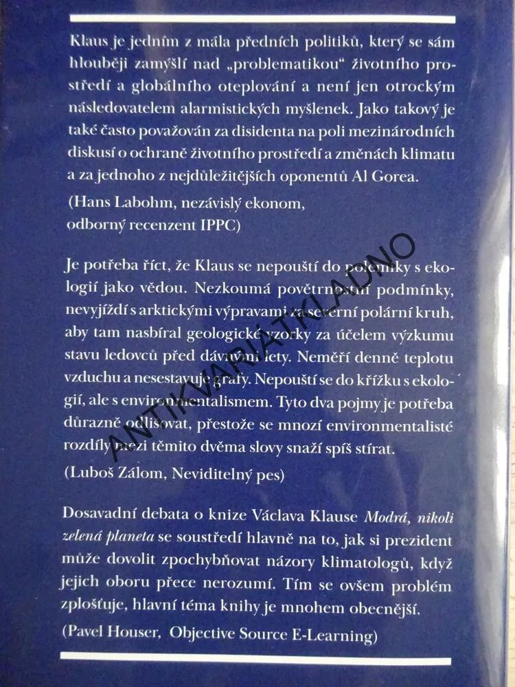 MODRÁ, NIKOLI ZELENÁ PLANETA, VÁCLAV KLAUS, **an