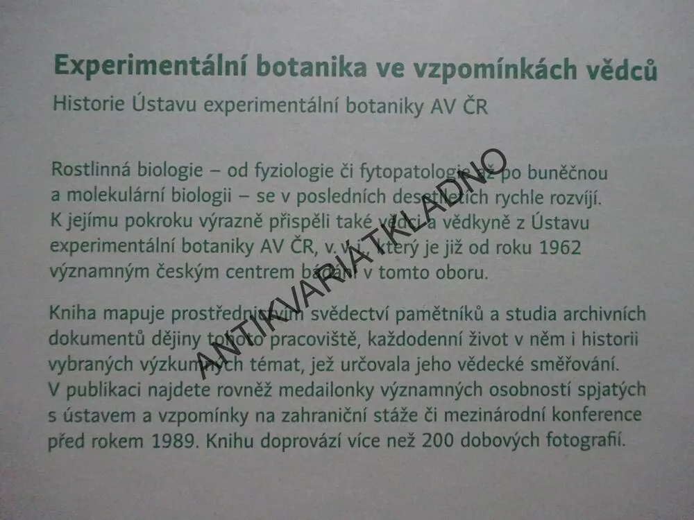 EXPERIMENTÁLNÍ BOTANIKA VE VZPOMÍNKÁCH VĚDCŮ, JAN KREKULE, JAN KOLÁŘ, **an