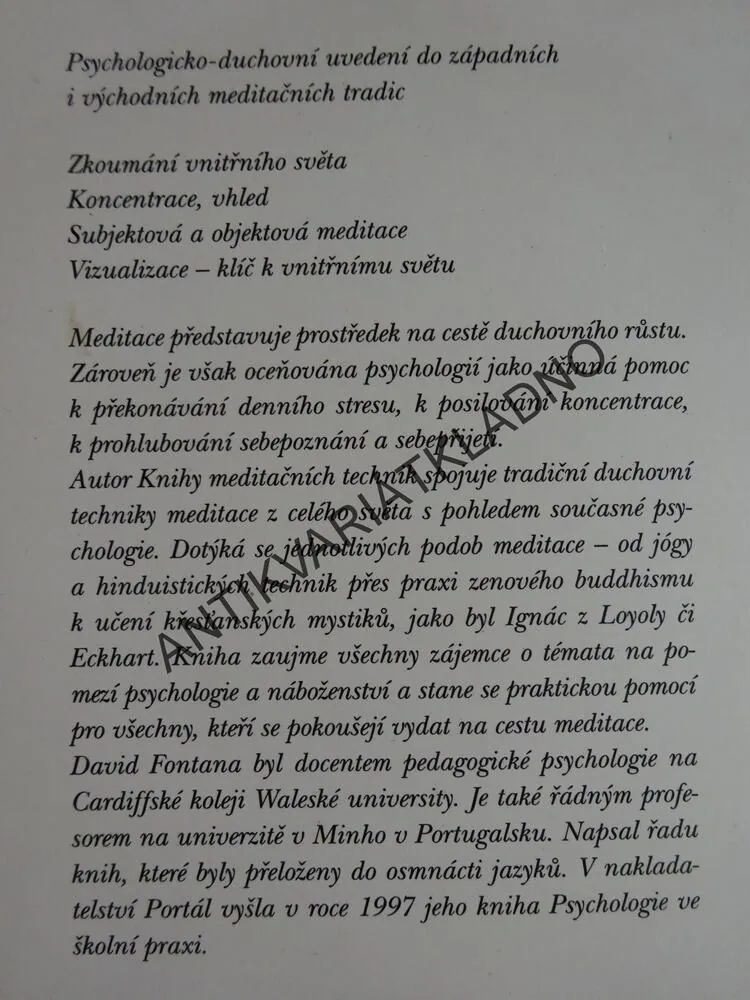 KNIHA MEDITAČNÍCH TECHNIK, DAVID FONTANA, **an