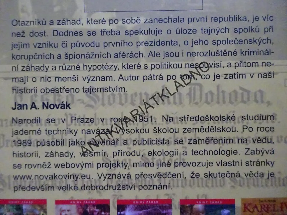 PRVNÍ REPUBLIKA - ZAMLČENÁ HISTORIE, JAN. A. NOVÁK, **an