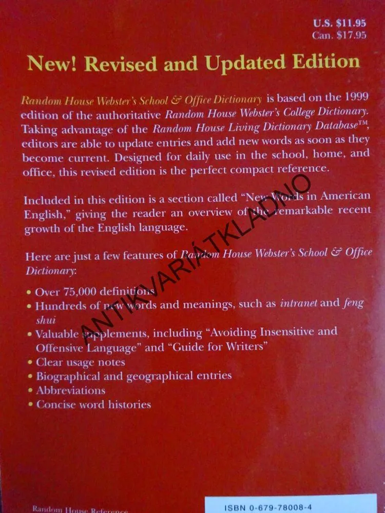 SCHOOL AND OFFICE DICTIONARY, ŠKOLNÍ A KANCELÁŘSKÝ SLOVNÍK, WEBSTER, **an