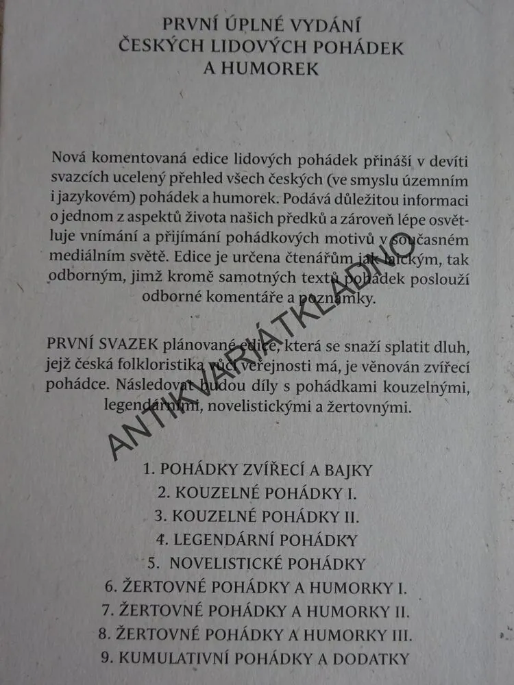 ČESKÉ LIDOVÉ POHÁDKY, ZVÍŘECÍ POHÁDKY A BAJKY, JAROSLAV OTČENÁŠEK, **an