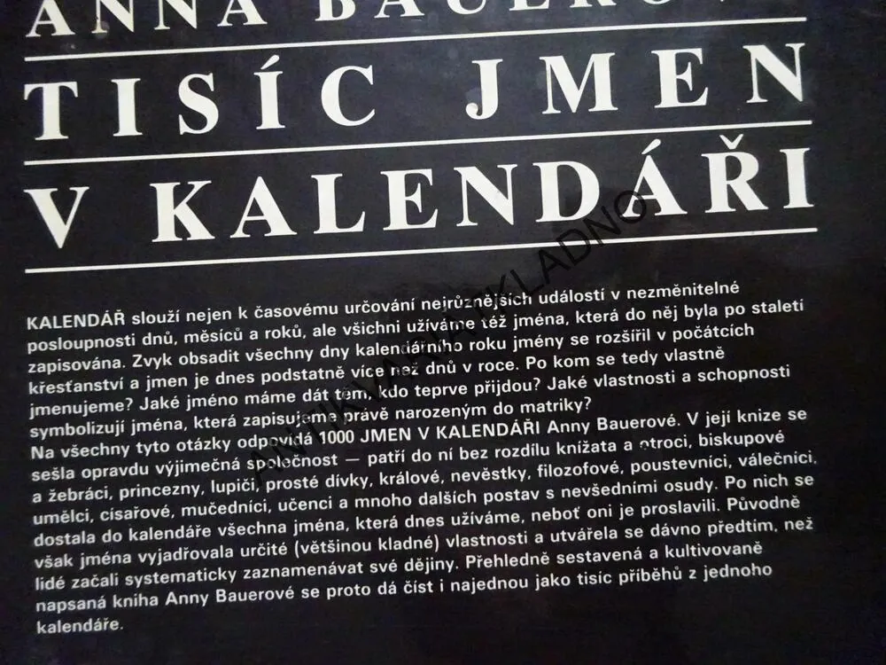 TISÍC JMEN V KALENDÁŘI, ANNA BAUEROVÁ, **an