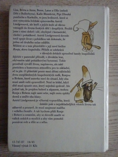 RONJA, DCERA LOUPEŽNÍKA, ASTRID LINDGRENOVÁ, **an