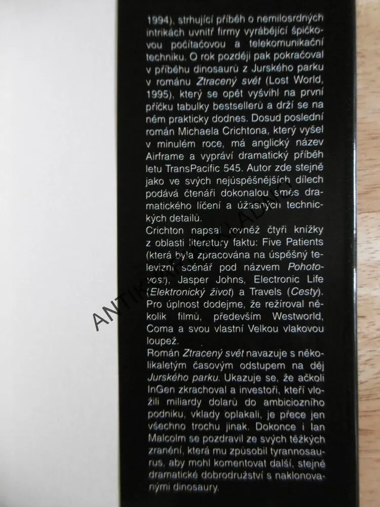 ZTRACENÝ SVĚT, JURSKÝ PARK, MICHAEL CRICHTON, **an