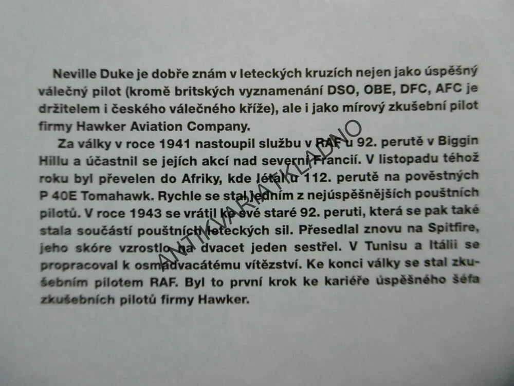 ZKUŠEBNÍ PILOT, NEVILLE DUKE, **an
