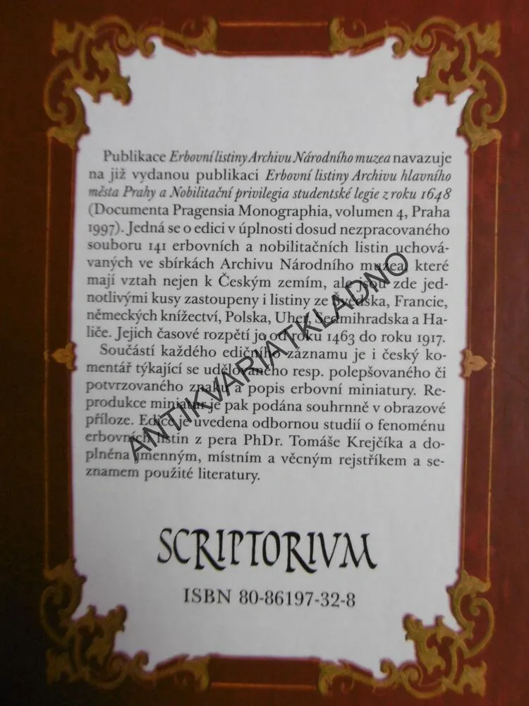 ERBOVNÍ LISTINY ARCHIVU NÁRODNÍHO MUZEA, HERALDIKA, ERBY,FIALA, KREJČÍK, P-A