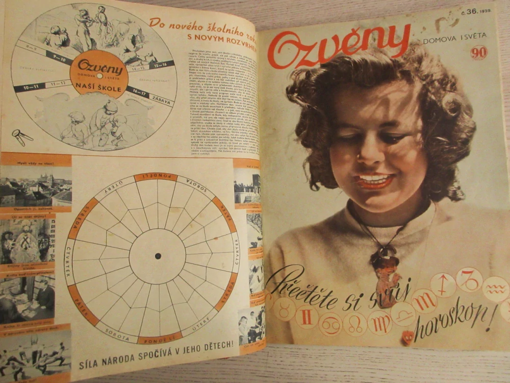 OZVĚNY 1-2, MÓDA, HUMOR, MÍSTOPIS, VAŘENÍ, DĚJINY, DOBOVÉ REKLAMY, ROK 1939, **an