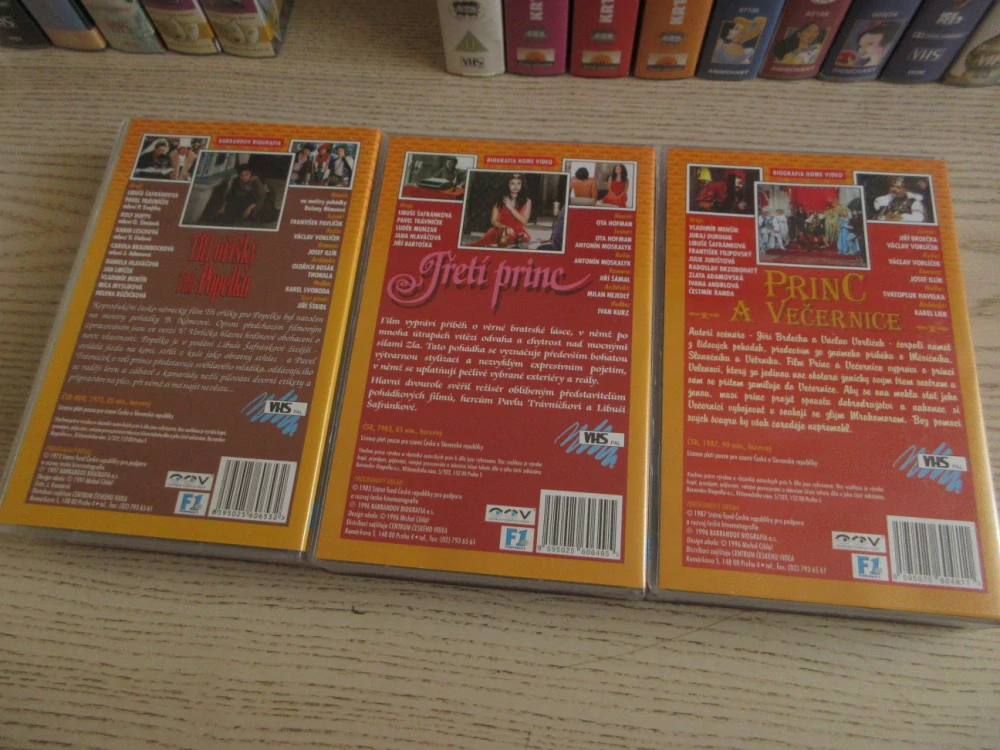 PRINC A VEČERNICE, TŘETÍ PRINC, TŘI OŘÍŠKY PRO POPELKU, L. ŠAFRÁNKOVÁ, 3X VHS VIDEOKAZETA